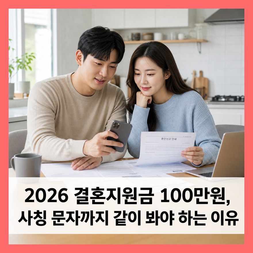 2026 결혼지원금 100만원, 사칭 문자까지 같이 봐야 하는 이유