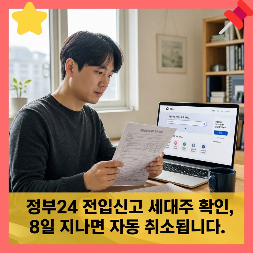 정부24 전입신고 세대주 확인, 8일 지나면 자동 취소됩니다.