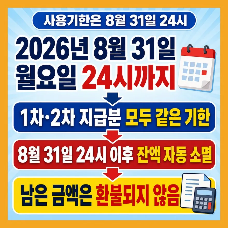 8월 31일 24시가 지나면 남은 금액은 환불되지 않습니다