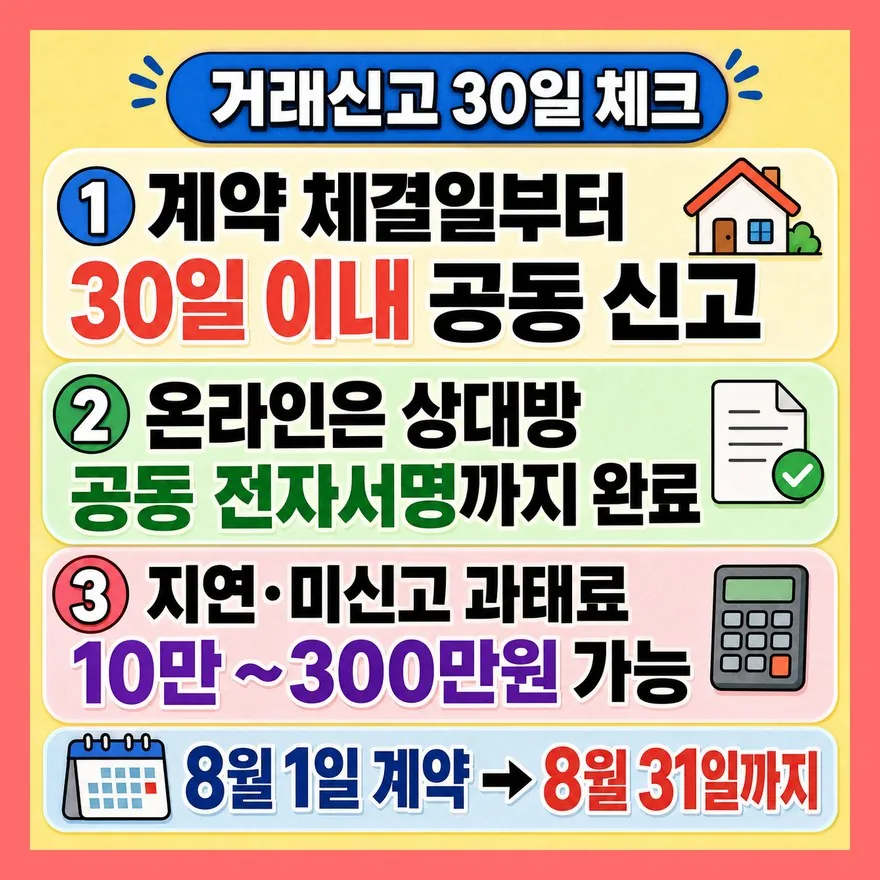 거래신고는 30일 안에, 온라인은 공동 전자서명까지 끝나야 합니다