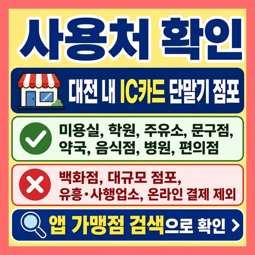 사용처는 대전 내 IC카드 단말기 점포, 제외 업종은 따로 있습니다