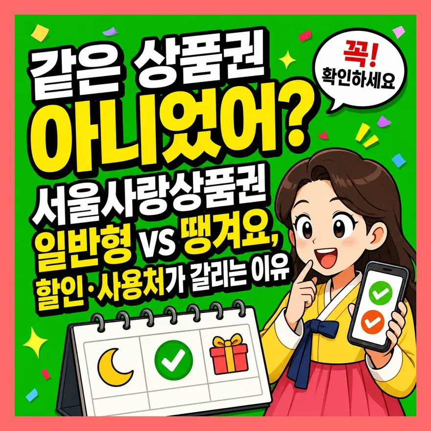 “같은 상품권 아니었어?” 서울사랑상품권 일반형 vs 땡겨요, 할인·사용처가 갈리는 이유