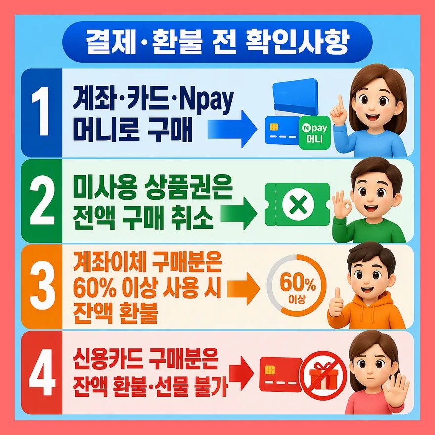 구매 전 결제수단과 환불 조건을 확인하세요