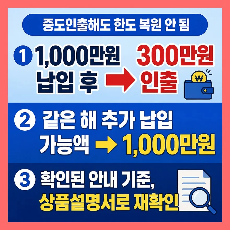 중도인출했는데 납입한도는 그대로? 복원 여부를 숫자로 보기