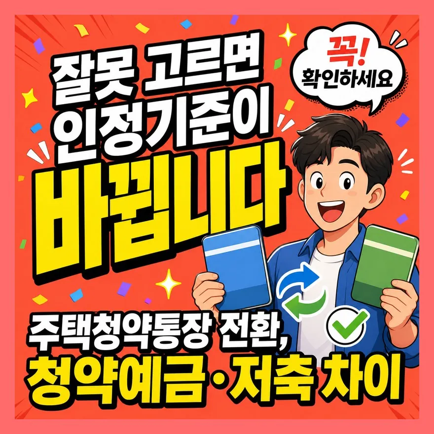 "잘못 고르면 인정기준이 바뀝니다" 주택청약통장 전환, 청약예금·저축 차이
