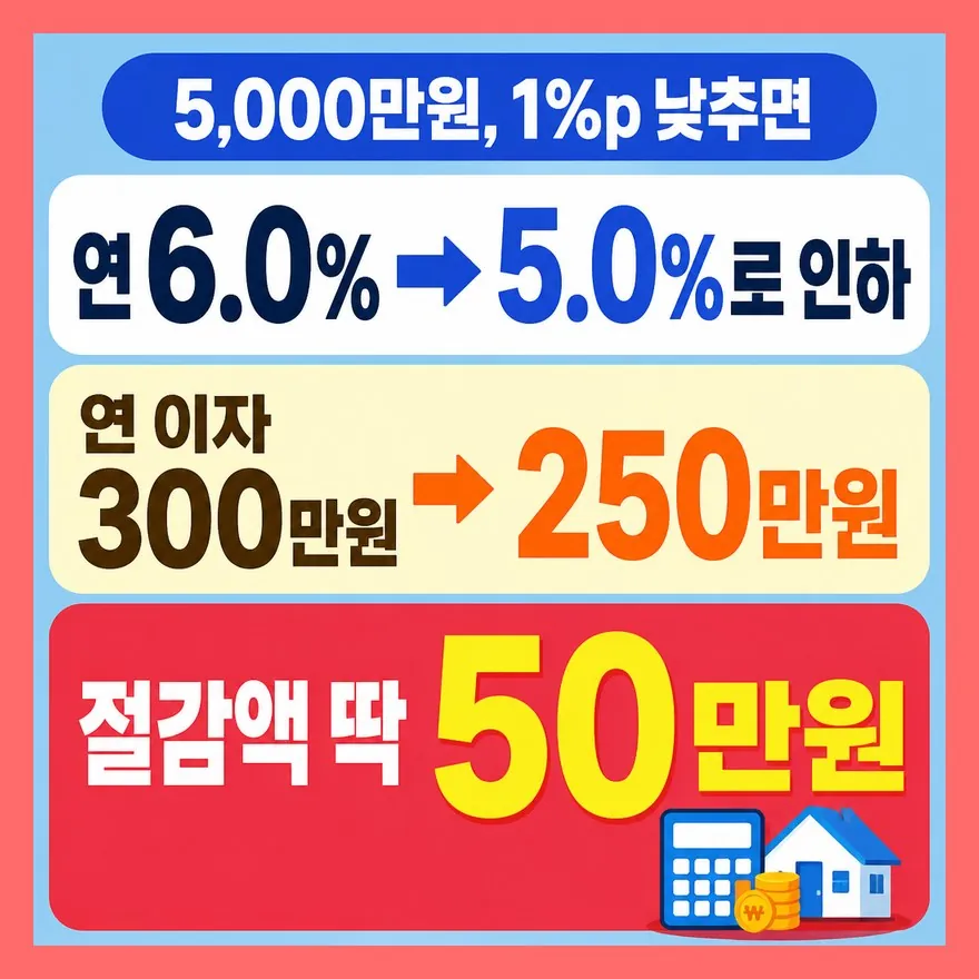 5,000만원 기준, 금리 1%p 차이는 정말 50만원일까
