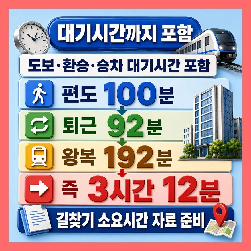 도보·환승·대기시간까지 넣어야 실제 왕복 시간이 나옵니다