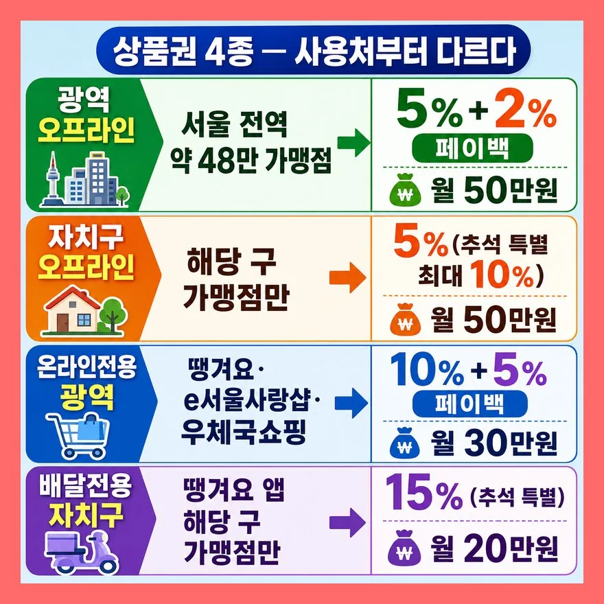 서울사랑상품권 4종류, 어디서 쓰냐에 따라 다르다
