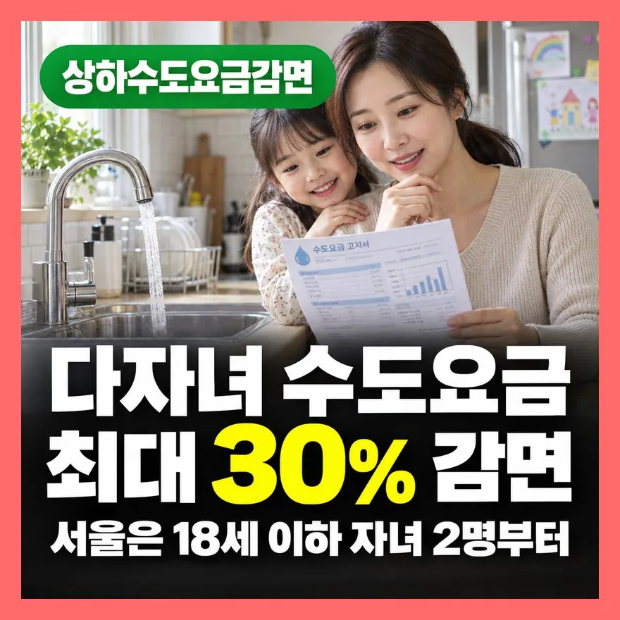 상하수도 요금 감면 대상 5가지, 다자녀·기초생활수급자 조건 총정리