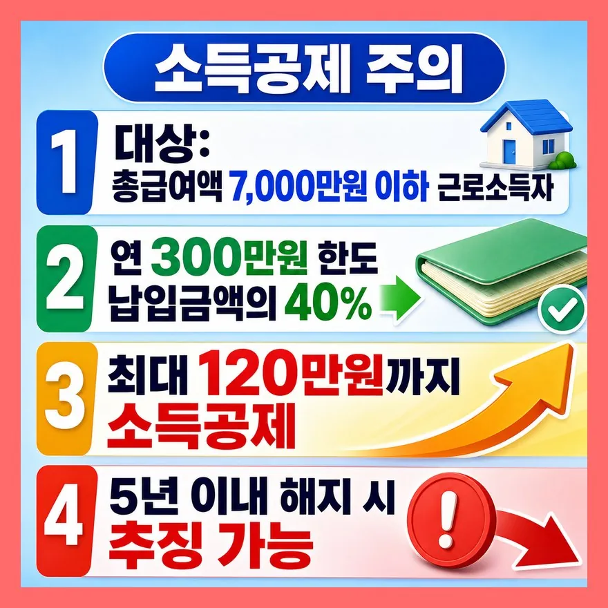 소득공제 120만원은 환급액이 아니고, 해지하면 추징될 수 있습니다