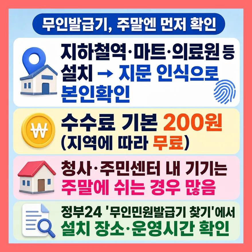 무인민원발급기, 주말에 열려 있는지 먼저 확인하세요