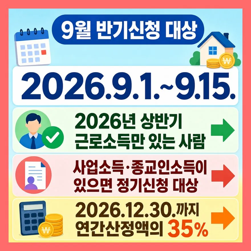 9월 반기신청은 근로소득자만 고를 수 있습니다