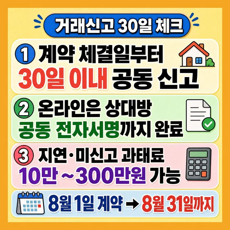 거래신고는 30일 안에, 온라인은 공동 전자서명까지 끝나야 합니다