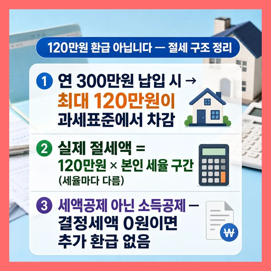"120만원 돌려받는다"는 오해 — 절세액은 본인 세율에 따라 결정된다
