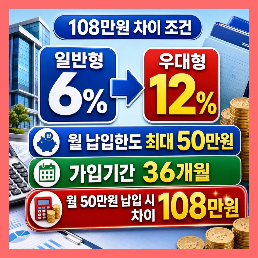 108만원 차이는 월 50만원을 36개월 납입할 때입니다