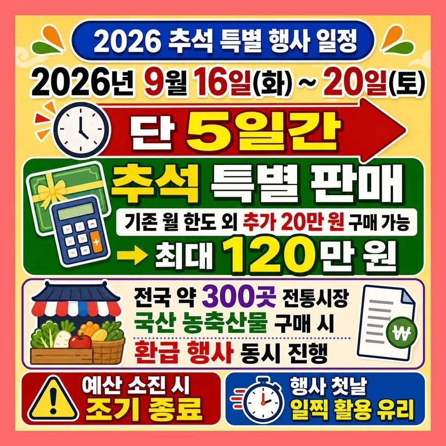 추석 특별 행사 — 9월 16~20일 딱 5일